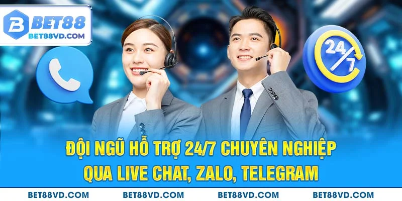 Đội ngũ hỗ trợ 24/7 chuyên nghiệp qua Live chat, Zalo, Telegram.